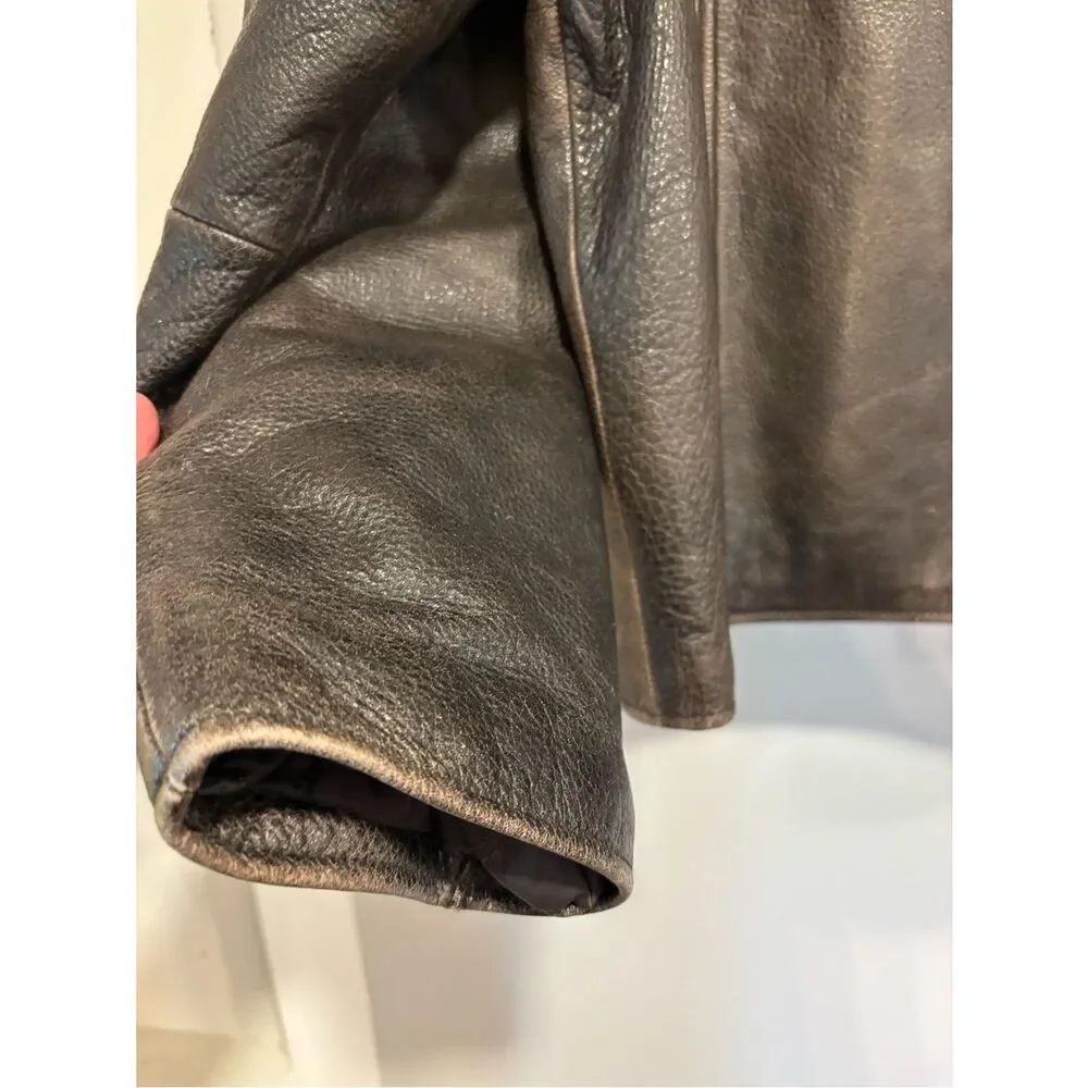 🧥 Eddie Bauer Distressed Leather Jacket Men’s Large Brown Vintage Style